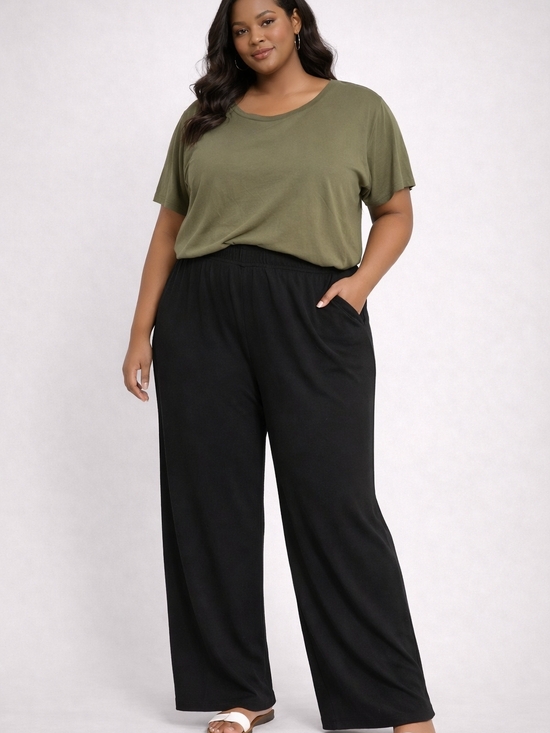 IMAN Pants - IMAN Black Wide Leg Pull On Pants 1X Plus Size 22” Waist 30” Length Stretch